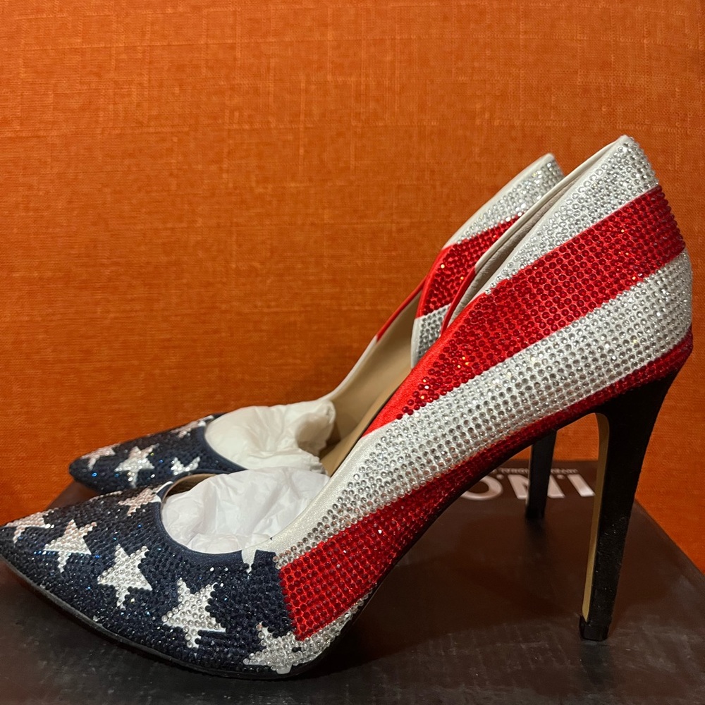 INC International Concepts Patriotic Red, White, and Blue Flag Heels - Picture 9 of 13